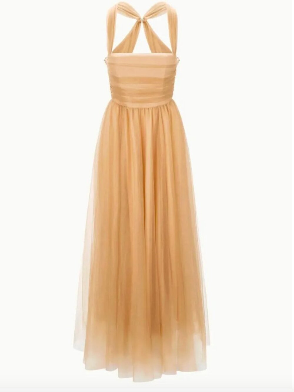 Staud Antonio Tulle Bustier Gown Maxi Dress Camel 8 NWT $795 - Picture 4 of 7